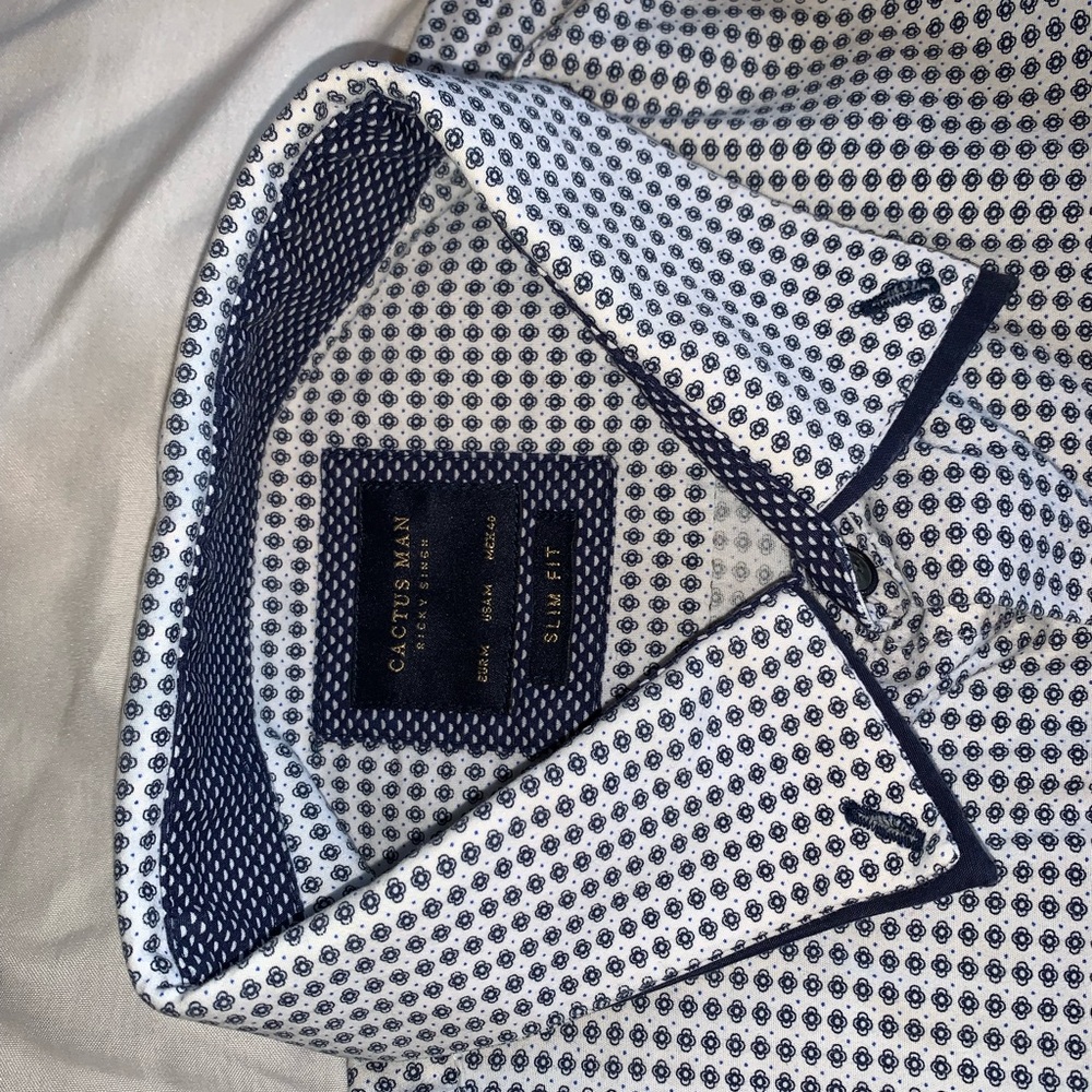 Cactus Man Ricky Singh - Navy blue and white dress shirt for men Size M slim fit